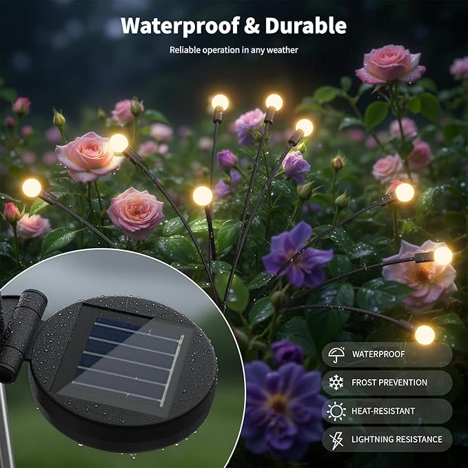 Outdoor Solar Lights Waterproof (8 Pack 80 LED) Fairy Garden Decor Fairy Tale Courtyard Decor Firefly Lights Solar Garden Lights Solar Landscape Lights Gifts for Women Who Have Everything