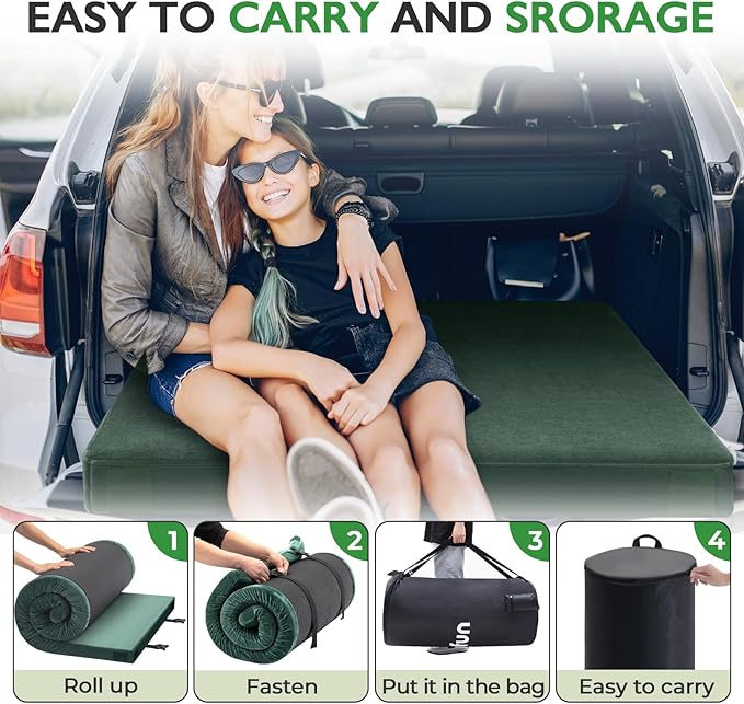 Kingfun 3 Inch CertiPUR-US Memory Foam Camping Mattress Waterproof Roll up Sleeping Pad Thick Floor Sleeping Mats for Tent with Removable Travel Bag