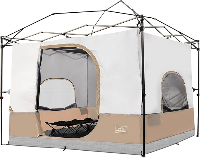 KAMPKEEPER Camping Inner Tent for Pop Up Canopy Converts 10'x10' Straight Leg Canopy into Camping Tent–Fully Vented Roof(Top &amp Frame NOT Included) Khaki