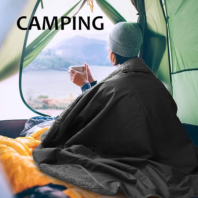 Tirrinia Large Waterproof Outdoor Blanket Soft Warm Windproof Stadium Blanket with Sherpa Fleece and Foldable for Outdoor Sport Baseball Football Beach Concerts Car