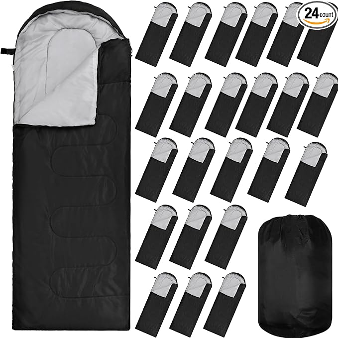 VitalCozy 24 Pcs Sleeping Bags for Adults Bulk Lightweight Waterproof Backpacking Camping Sleeping Bag with Compression Sack Portable Compact for Winter Hiking Outdoor Camping Essential