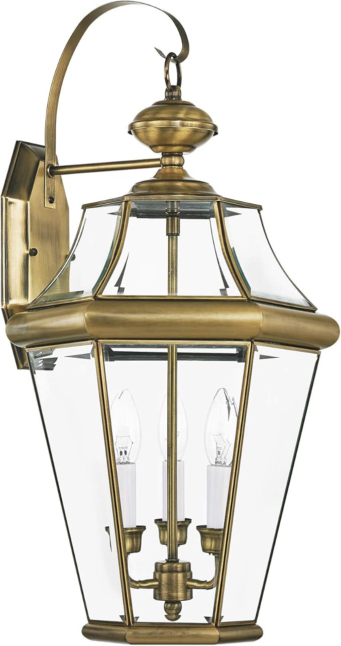 Livex Lighting 2361-01 Georgetown 3-Light Outdoor Wall Lantern Antique Brass