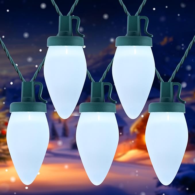 Moonflor C9 Christmas Lights Outdoor Vintage Christmas String Lights 100FT 100LED Green Wire (Warm White)