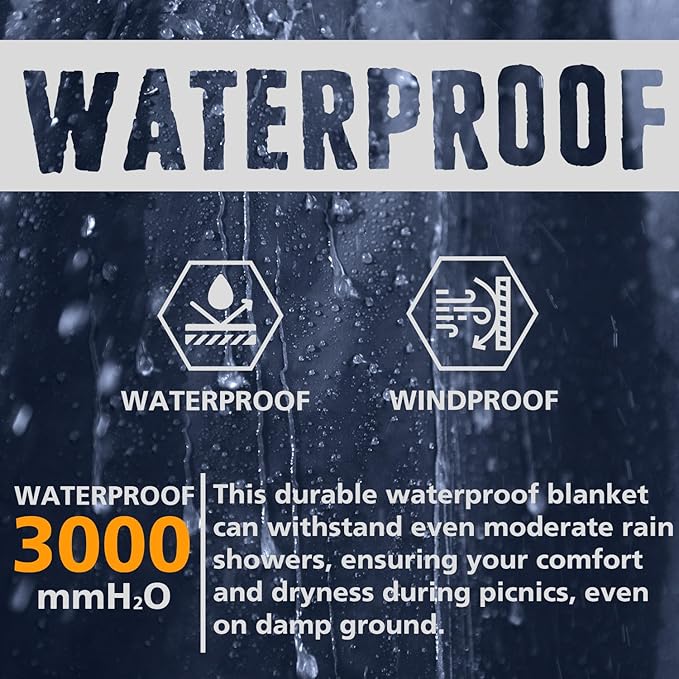 AlphaBeing Waterproof Outdoor Blanket with Merino Wool Extra Thick Warm Windproof Packable Stadium Blankets for Cold Weather Camping Gift Pet Car Picnic Concerts 79 x 59 Navy