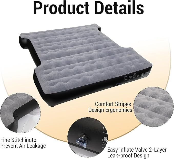 Camping Pickup Truck Bed Air Mattress for 5.5-5.8 FtThickened Full Size Short Inflatable Truck Beds MattressSleeping Pad with with Air Pump for Outdoor Camping Car Travel