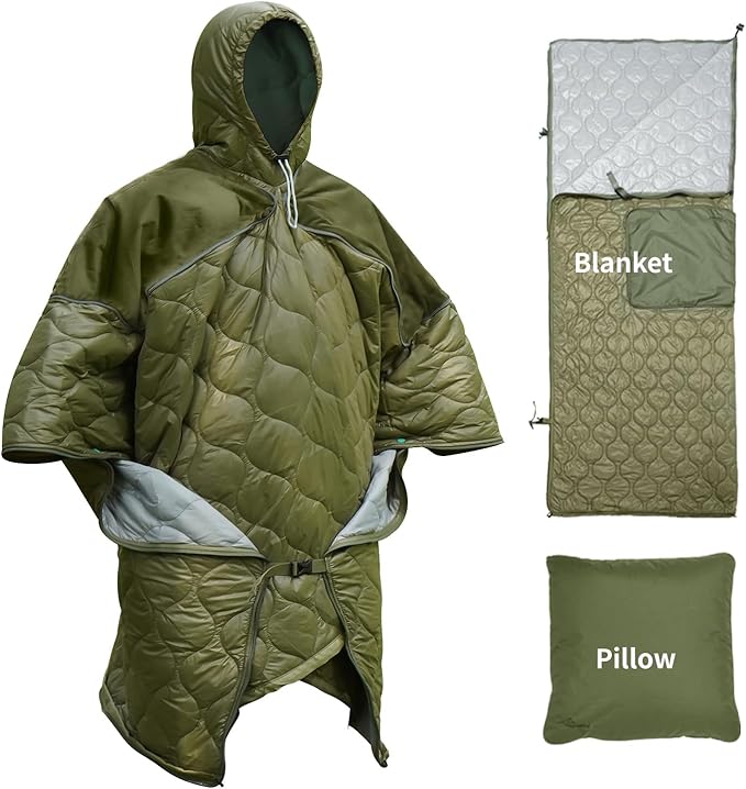 Sleeping Bag for Adult Wearable Blanket Insulated Poncho Hooded Sleepingbag Quilt for Winter Camping Hiking Sports