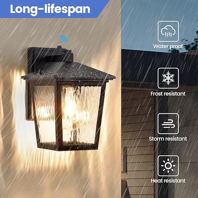 Dusk to Dawn Outdoor Wall Lantern Exterior Wall Sconce Light Fixture with E26 Base Black Waterproof Wall Mount Light Outdoor Lantern for Porch