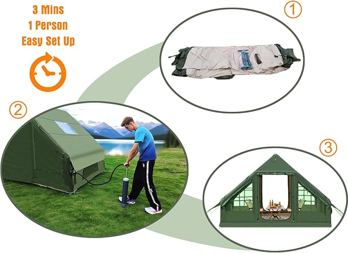 Inflatable Camping Tent Glamping Blow Up Tent with Hand Pump for All-Season 3 Mins Easy Setup Waterproof Tens with Mesh Window for 4-6 Person Suit for Family Friend Camp Outdoor Gathering