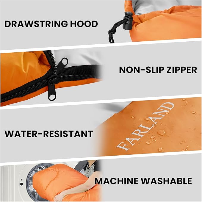 FARLAND Sleeping Bags 30℉ for Adults Teens Kids with Compression Sack Portable and Lightweight for 3-4 Season Camping HikingWaterproof Backpacking and Outdoors