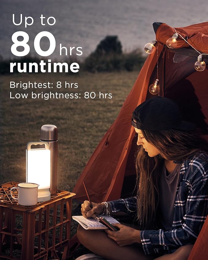 Solar Camping Lantern 6000mAh 2 Pack USB Rechargeable Camping Light &amp Power Supply Dimmable LED Night Lamp with Up to 80Hrs Runtime Survival Gear for Emergency Hurricane Hiking &amp Outdoor