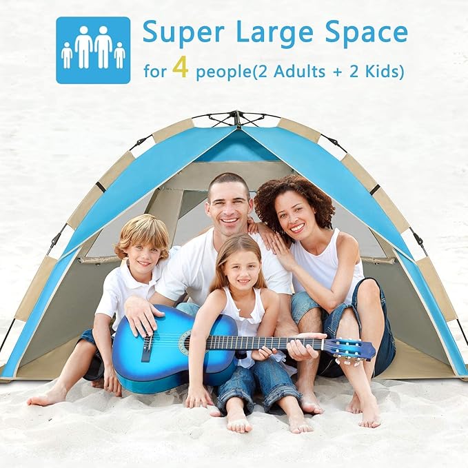 G4Free Deluxe XL Pop Up Beach Tent 3-4 Persons Easy Setup Sun Shelter Canopy with UPF 50+ UV Protection Extral Wide 70.9 in