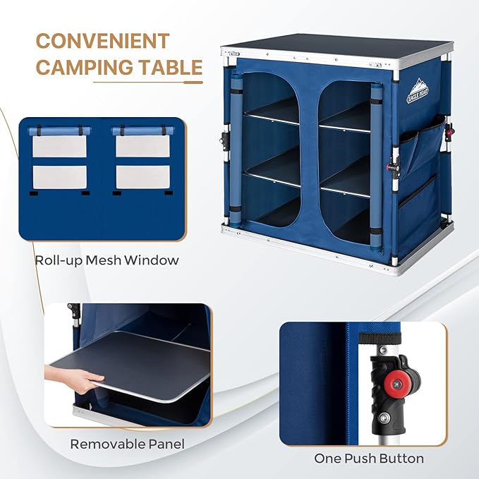 EAGLE PEAK Double Folding Camping Table with Storage Organizer and Side Pockets Portable Outdoor Portable Camping Table for BBQ Picnic and Tailgating Carry Bag Included Blue