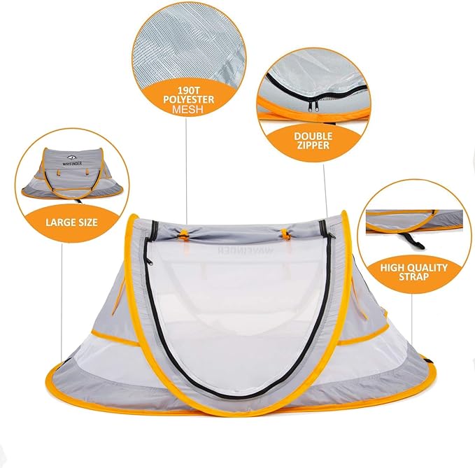 Poray Portable Baby Beach Tent with UPF 50+ Sun ShelterMosquito Net and Sunshade Ideal Pop Up Kids Travel Tent with Carry Bag &amp 2 StakesOutdoor Indoor Play and Sun Protection