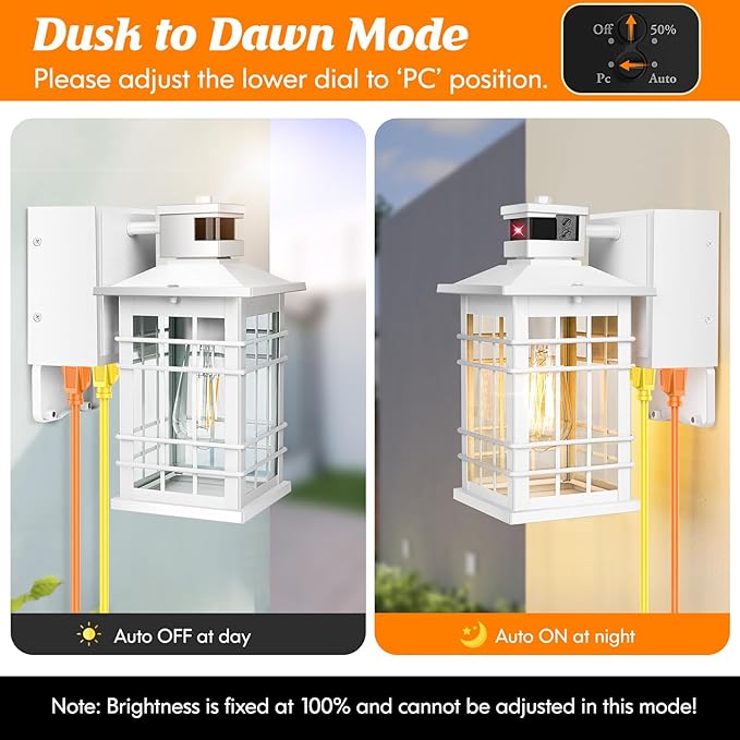 Porch Light with GFCI Outlets Built-in Motion Sensor Dusk to Dawn Outdoor Light Fixture Wall Lantern Aluminum Anti-rust Outside Wall Sconce Front Door White Exterior Wall Light for Patio Garage
