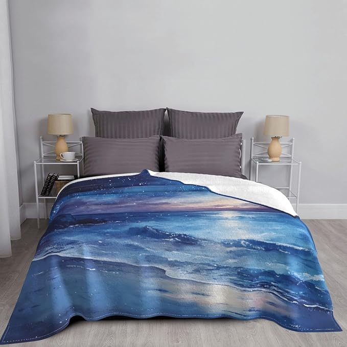 Late Night Coastline Soft Fleece Blanket 60 * 50 inch Soft Sofa Blanket Suitable for Sofa Camping Travel Night Cover Blanket