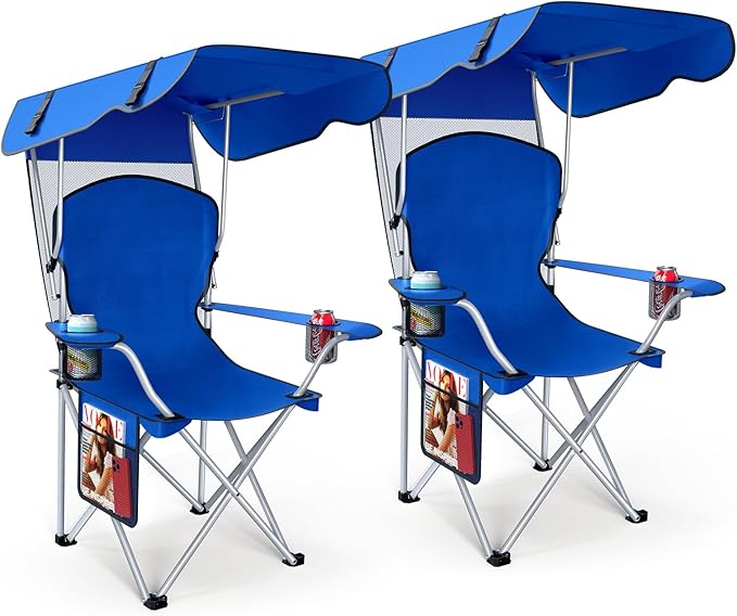 Portable Camping Chair with Canopy - Folding Chair with Canopy Durable 600D Oxford Canopy Chair for Camping Beach Picnics Fishing &amp Sports