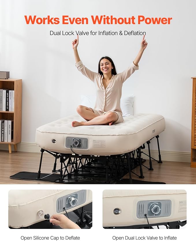 VEVOR Air Mattress with Frame Inflatable 1 Person Camping Cot with Built-in Pump Portable Folding Air Beds Supports 300 lbs Blow Up Bed for Guests Camping Travel Indoor &amp Outdoor Use