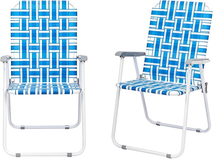 Outvita Webbed Lawn Chairs Set of 2 Foldable Metal Patio Chairs Stable Steel Outdoor Chair for Camping Fishing Beach Poolside Backyard and BBQ
