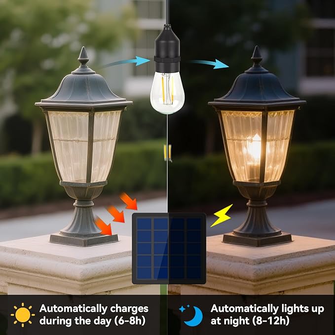 Solar Light Bulb Dusk to Dawn Solar Lights Indoor Waterproof 3000K with Cable 9.8FT Portable Hanging Pendant for Replacement DIY Chicken Coop Outdoor 2 Pack