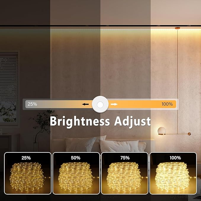 Connectable Outdoor Rope Lights 50ft 600 LED Warm White Strip Light Plug in for Indoor with Waterproof 8 Modes Outdoor String Lights for Camping Garden Backyard Patio Deck Pool Tree Décor