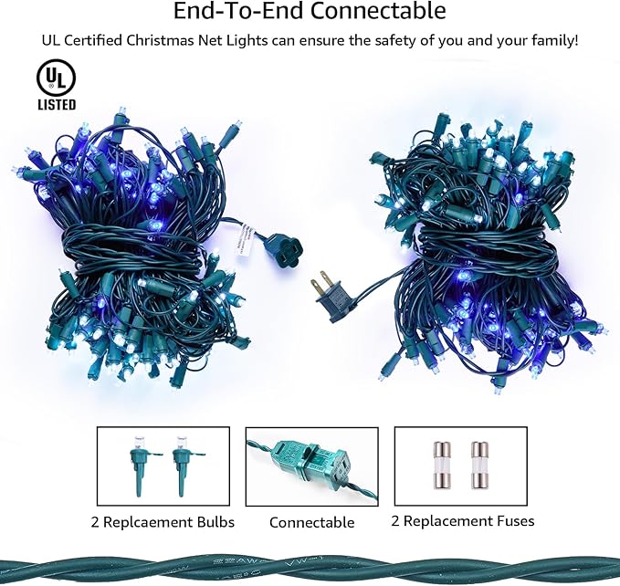 Led Christmas Net Lights White and Blue Outdoor Christmas Lights 160LED 5ftx7ft Connectable Outdoor Indoor Fairy Mesh Net Light for Party Yard Patio Trees Shrubs Bushes Decorations