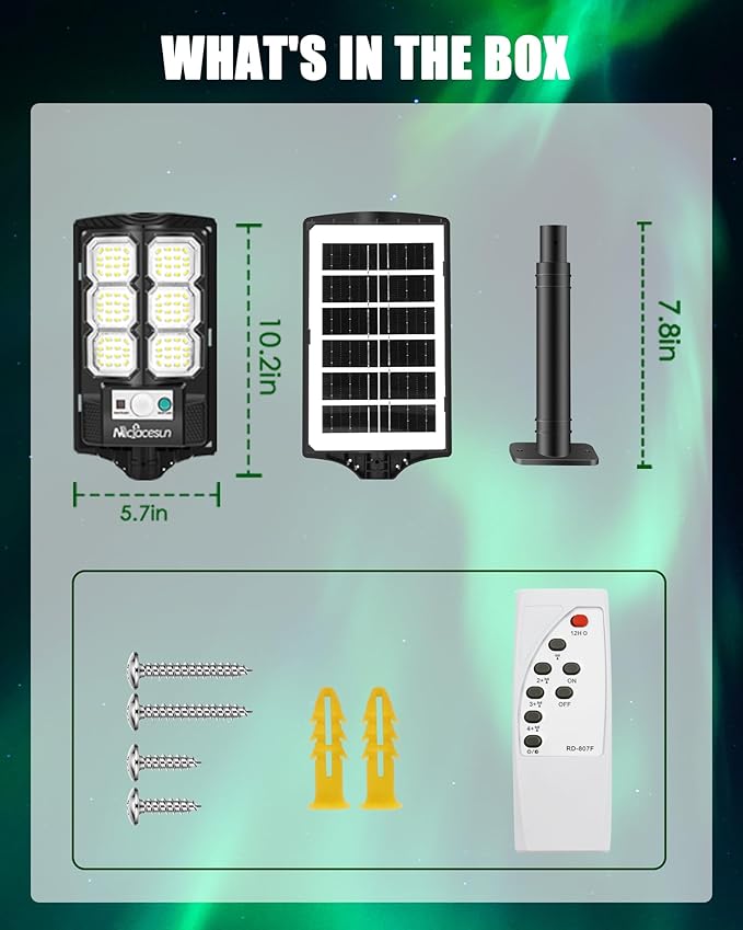 Solar Street Lights Outdoor 5000LM 6500K Solar Lights IP66 Waterproof with Motion Sensor &amp Dusk to Dawn led Solared Street Light Easy Installation Pack of 4
