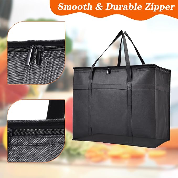 4-Pack Insulated Food Delivery Bags – 2 XXXL &amp 2 XL Reusable Hot &amp Cold Thermal Bags with Removable Base Plates – Catering Pizza Delivery Grocery &amp Travel