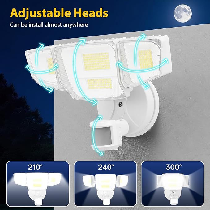 90W 10000LM LED Security Lights Motion Sensor Outdoor Lights 4 Head Dusk to Dawn 6500K Daylight Flood Lights Outdoor Motion Sensor IP65 Waterproof Motion Light for Outside Garage Yard Porch