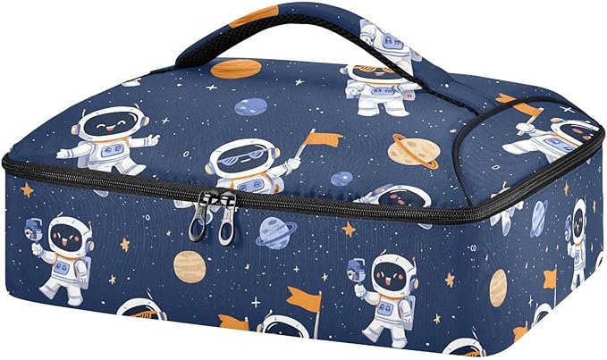Casserole Carrier Cute Cartoon Pattern AstronautsInsulated Casserole Carrier for Hot or Cold Food Thermal Lunch Tote for Potluck Parties Picnic Beach Fits 9 x 13 Inches Baking Dish