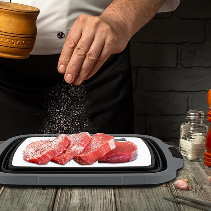 2-Pack XL Collapsible BBQ Prep Tub with Built-In Cutting Board Lid &amp Strainer (4.22 Gal / 16L) – Marinate Drain &amp Prep – Perfect for Grilling Smoking &amp Outdoor Cooking-Black