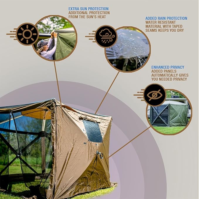 Clam Quick-Set Wind &amp Sun Panels – 2-Pack Brown Accessory for Screen Shelter – Outdoor Sidewalls for Shade &amp Privacy – Durable Poly-Oxford with Carry Bag – Tent Not Included