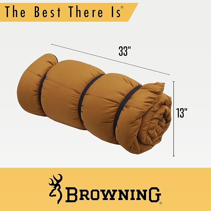Browning Camping Enterprise 0° Degree Sleeping Bag – Hooded Rectangular Cold Weather Canvas Sleeping Bag with Flannel Liner PolyLoft Insulation &amp Roll-Up Straps for Winter Camping