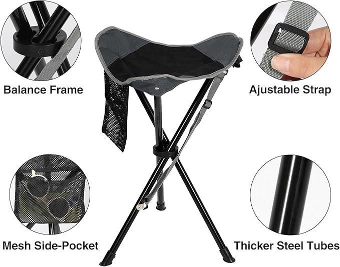 REDCAMP 2 Pack 22.4IN Tall Folding Tripod Stools for Adults Lightweight Portable Camping Stools for Fishing Hunting Backpacking Traveling Black