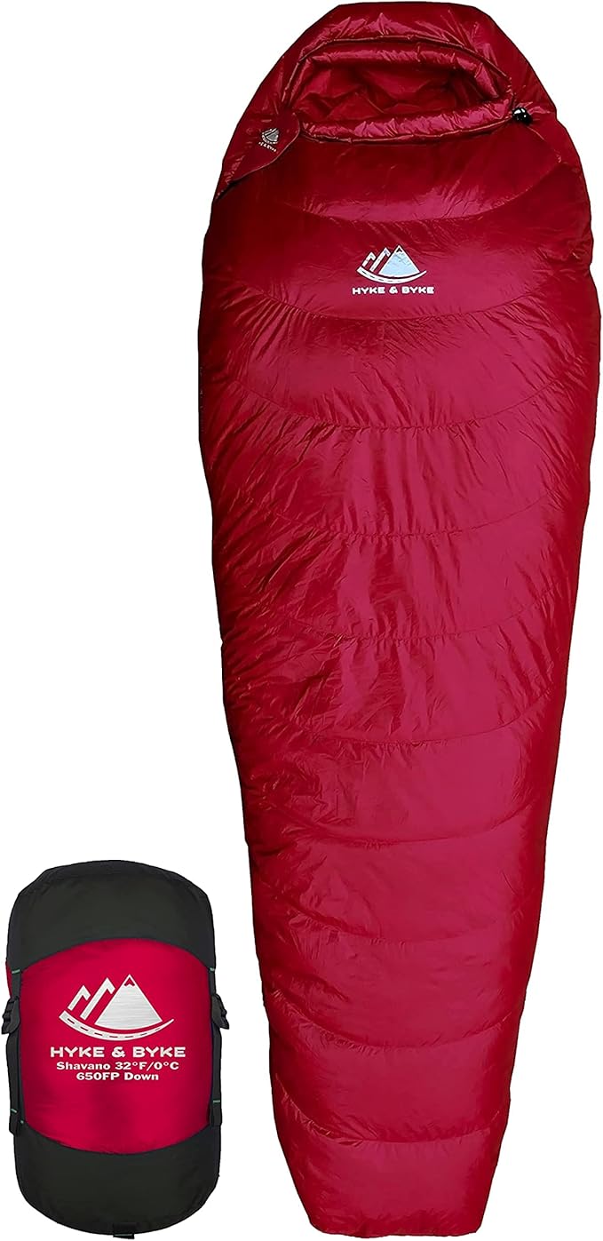 Hyke &amp Byke Shavano 32 F Hiking &amp Backpacking Sleeping Bag - 3 Season 650FP Duck Down Sleeping Bag - Ultralight - Black - 78in - Regular