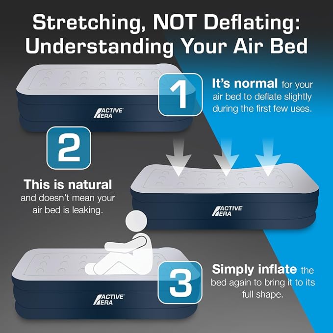 Active Era Luxury Queen High Air Mattress with Built in Pump and Raised Pillow - Elevated Double with Structured I-Beam Technology Height 22 Tall Air Bed Queen Size