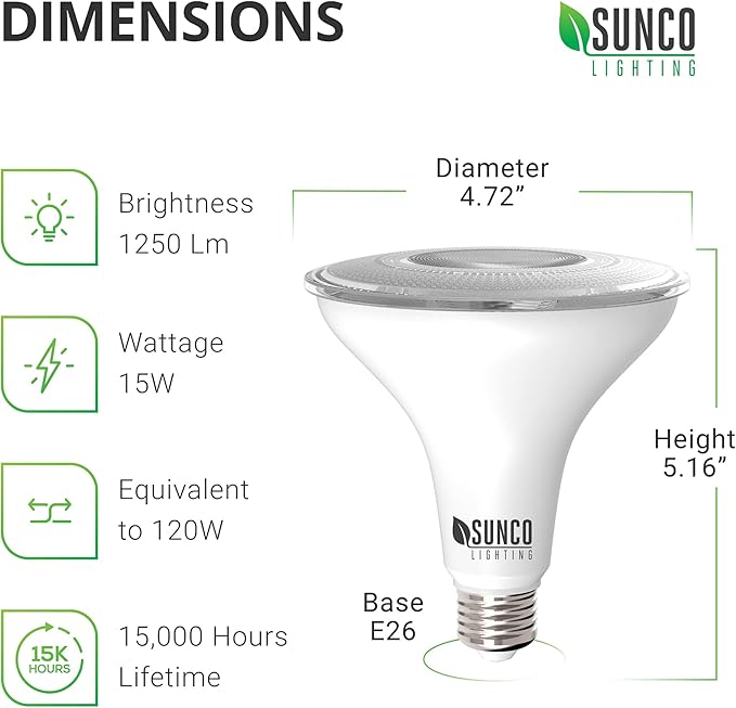 Sunco Dusk to Dawn Flood Lights Outdoor Waterproof PAR38 LED Bulb 120W Equivalent 15W Exterior Wet-Rated 5000K Daylight 1250 LM E26 Base UL 4 Pack