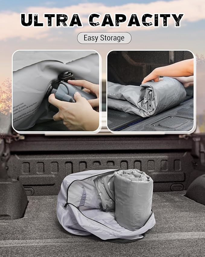 Heavy-Duty 5.5-5.8ft Truck Bed Air Mattress with Built-In Pump - Versatile Indoor &amp Outdoor Inflatable Truck Bed Mattress - Leak-Resistant mattress full size Extra Large Carry Bag for Camping
