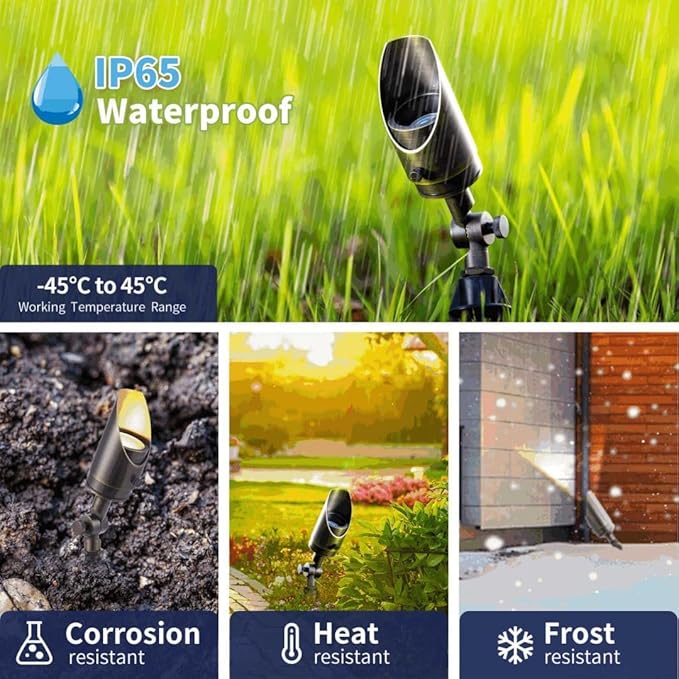 Gardenreet Brass Spot Light - Outdoor Landscape Spotlights Low Voltage LED 12V Landscaping Uplights All Weather Hard-Wired Bronze for Backyard Lawn with Cold White Changeable Bulbs (8 Pack)