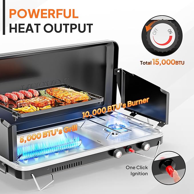 ROVSUN 2-in-1 Portable Camping Stove with Grill