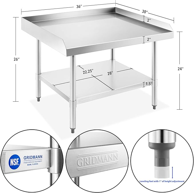 GRIDMANN NSF 16-Gauge Stainless Steel 36 L x 30 W x 24 H Equipment Stand Grill Table with Undershelf for Commercial Restaurant Kitchen