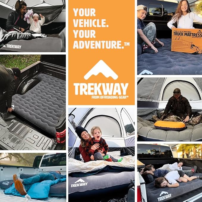 Offroading Gear Inflatable Truck Bed Air Mattress | 6ft to 6.5ft Truck Box | Trekway | Converts to Full Double Size Bed | Durable and Waterproof Compatible with F150 Ram Supercrew etc.