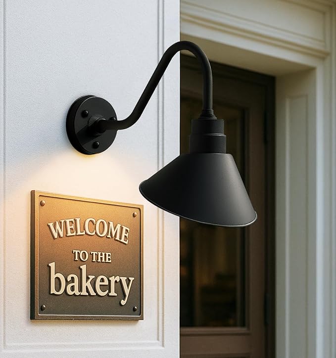 10-Inch Outdoor Gooseneck Barn Light with Extended Arm Design – Perfect for Outdoor Sign Lighting of Restaurants Cafes and Shops 4-Pack