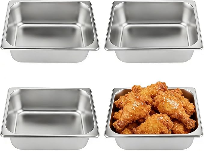 HOIGON 4 Pack 1/2 Size Steam Table Pan 4 Inch Deep Stainless Steel Hotel Anti-Jam Steam Pan for Buffet Restaurants Catering