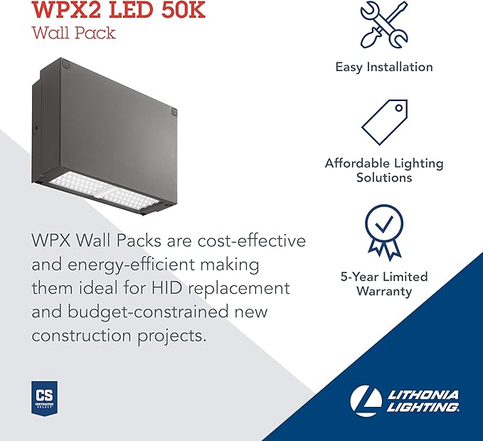 Lithonia Lighting 12.3 LED Wall Pack Outdoor Light Fixture Building Wall Light 5000K Daylight MVOLT 120-277V IP66 Bronze (WPX2 LED 50K MVOLT DDBXD M2)