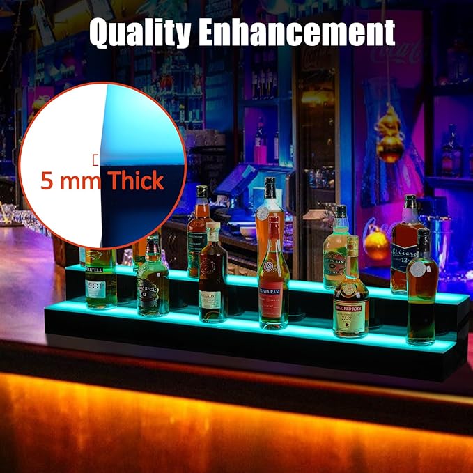 LED Lighted Wine Racks Countertop Wine Bottle Holder Liquor Bottle Display Shelf 2-Tier 48 Inch Acrylic Whiskey Rack with Remote &amp App Control USB Powered for Home Bar &amp Commercial Use