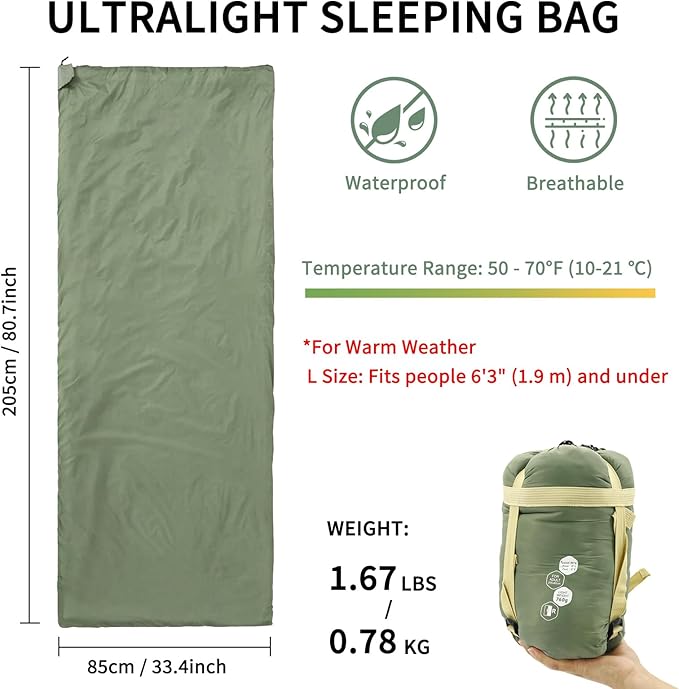 NewDoar Ultralight Backpacking Sleeping Bag - 50-70°F 1.5lbs Waterproof &amp Machine Washable 2-Way Zipper for TeensCouplesWomenMen Compact for Hiking/Camping (M/L Sizes)