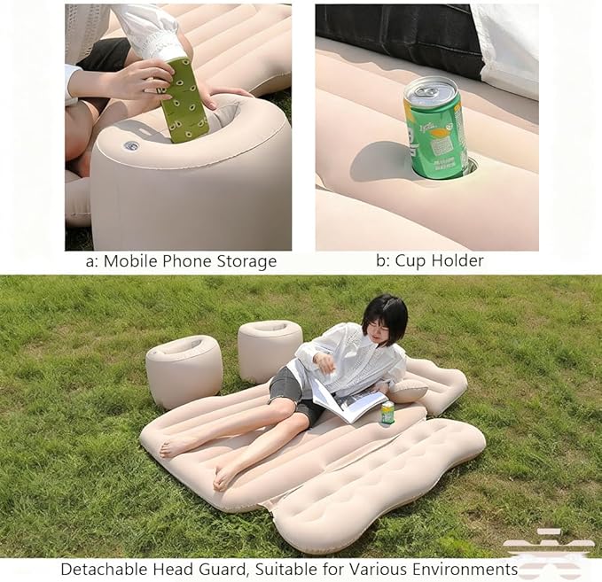 Car Inflatable Air Mattress for Chevrolet Silverado EV Electric Pickup Truck 2024 Inflatable Back Seat Car Bed Double-Sided Portable Camping Travel Sleeping BedDark Green-Mountain Design
