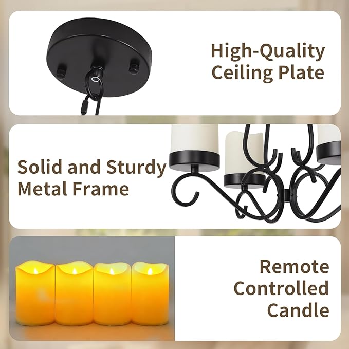 HOXIYA Battery Operated Outdoor Lights 4 Light Battery Powered Pendant Light Waterproof Wireless Hanging Chandelier Led Candle Light with Remote for Porch Patio Pergola Gazebo Canopy Tent Decor