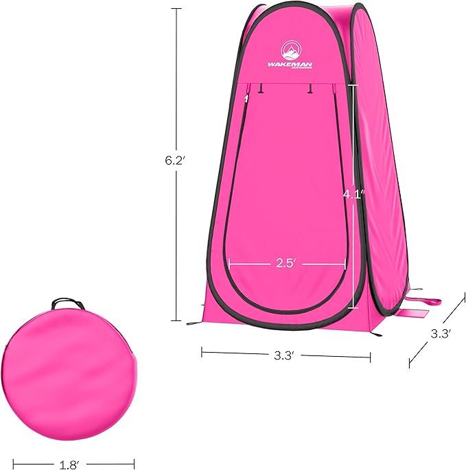Wakeman Pop Up Changing Tent 3.3 x 3.3 x 6.2ft Camping Shower Tent for Portable Toilet Stall or Dressing Room with Carry Bag for Camping Beach or Tailgate Polyester