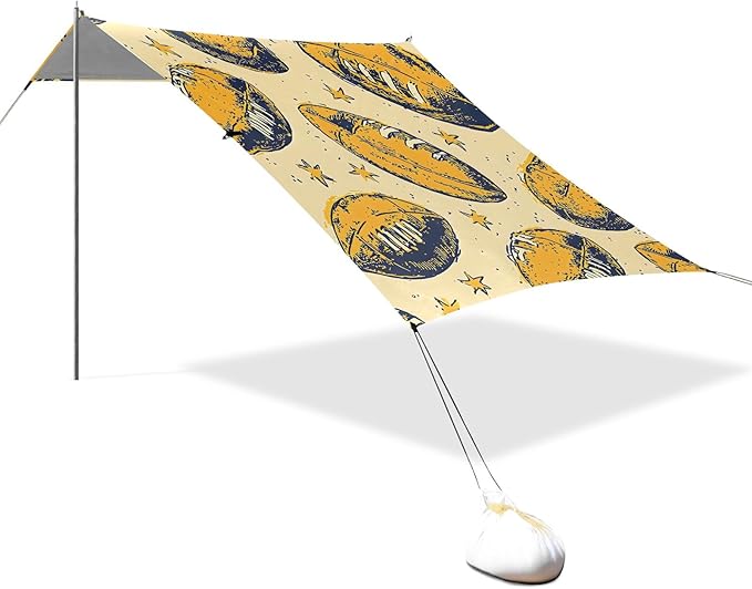 Pattern Rugby Yellow Pattern Camping Sun Shelter Beach Tent Portable Beach Sun Shade Outdoor Canopy for Camping Trips Fishing Picnic